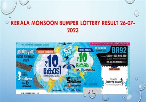 monsoon bumper 2023 result|Kerala Lottery result today 26.07.2023 Monsoon Bumper BR 92 .